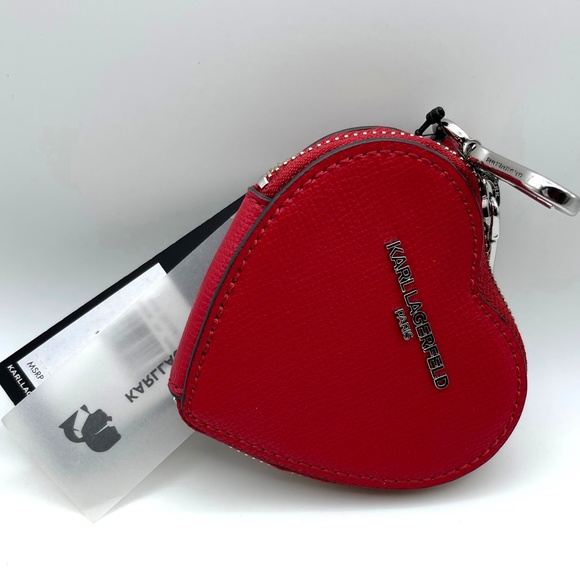 Authentic Karl Lagerfeld heart shaped zip around coin purse key ring - Picture 3 of 3